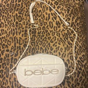 BEBE White crossbody purse with long chain strap